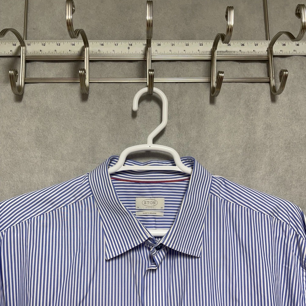 Eton Shirt Men 20 (51) Blue Stripe Dress Made to Measure Old Money Academia Luxe